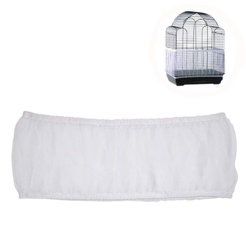 YUMSUM Bird Cage Seed Catcher Parrot Guard Nylon Mesh Net Cover Stretchy Shell Soft Airy Skirt Traps Basket Cage (L, White)