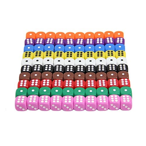 Maggift 6-Sided Dice Set,16mm Acrylic Dice 100 Pieces, 10 Colors