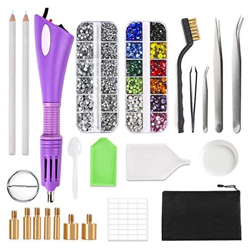 Hotfix Applicator, Peirich Hot Fix Rhinestone Applicator Wand Setter Tool Kit with 7 Different Sizes Tips, Tweezers & Brush Cleaning kit and 2 Pack Hot-Fix Crystal Rhinestones