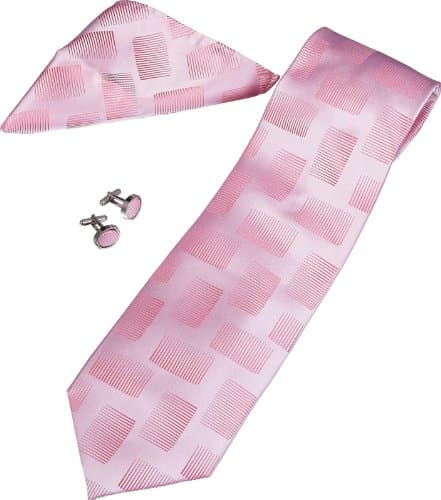 SuperCuffs Men's Nathan Pattern Tie, Cufflinks and Pocket Square Gift Set Regular Pink