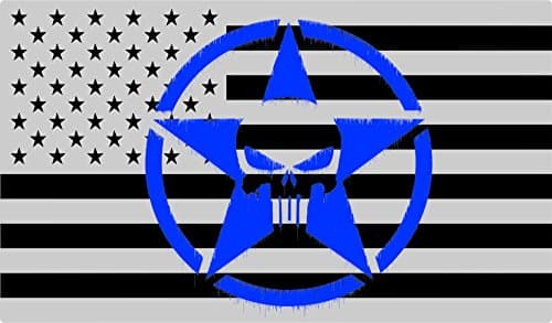 #2 Star Punisher design - Reverse American subdued FLAG - Silver and black - Macbook - Car - Truck Sticker bumper window