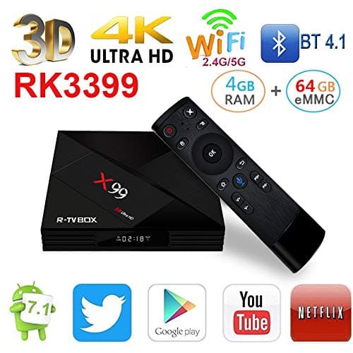 4GB RAM 64GB ROM R-TV BOX X99 Android TV Box RK3399 6 Core Android 7.1 Media Player Support BT4.1/2.4G/5G Dual WiFi/4K/3D/1000M With 2.4G Voice Control