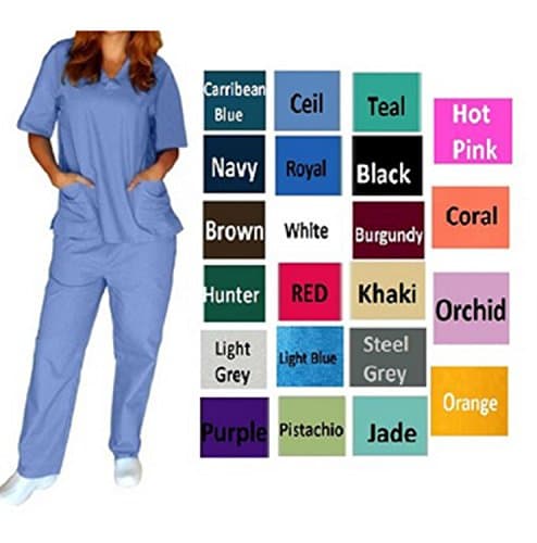 Womens V-Neck Solid Scrub Set Top and Pant 2 Piece Sets Sizes XS-2XL (5XL, Steel Grey)