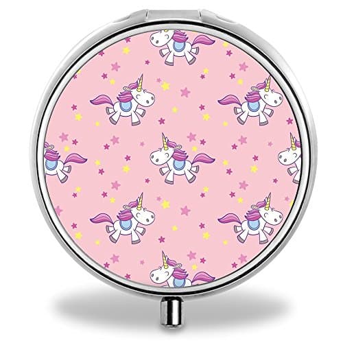 Compact 3 Compartment Medicine Case, IMLONE Customized Pink Unicorn Pill Organizer Metal Pill Box Pill Container for Purse, Travelling and Daily Needs