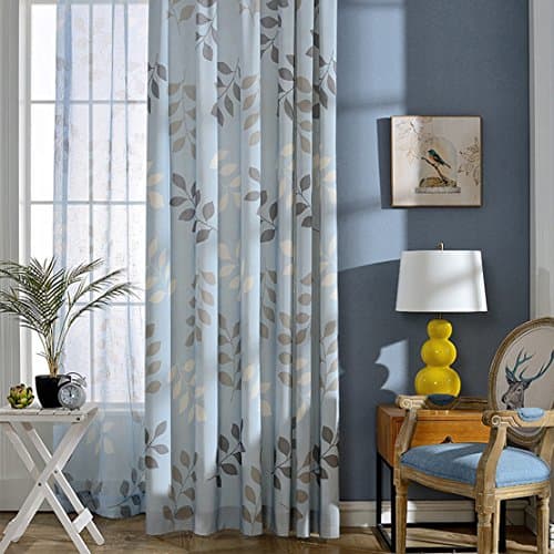 Water Blue Curtains Grey/White Leaf Drapes - Anady Top 2 Panel Cool Blue Curtains Living Room Drapes Grommet 72 inch Wide
