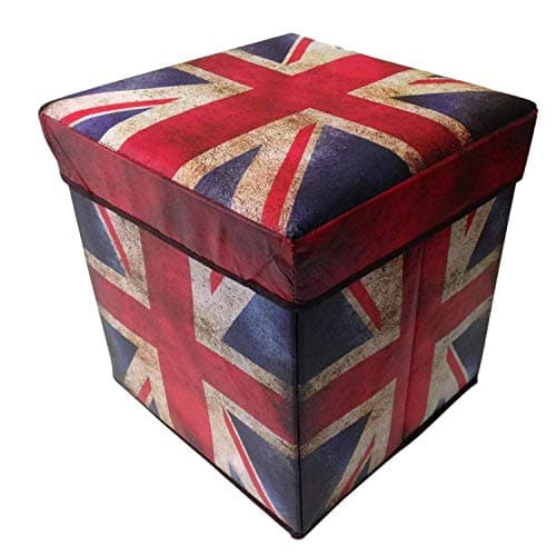Fabric Folding Storage Box Foot Leg Rest Step Stool Country Home Decor Union Jack Style