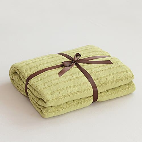 Air Conditioning Throw Blankets for Bed/Sofa/Outdoor ,100% Cotton Knitted Throw Blankets Super Soft Warm Multi Color (180CMx 200CM/70"x78", yellow)