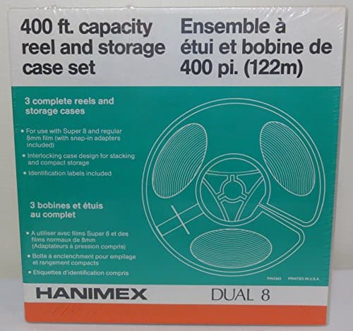 Hanimex Dual 8 ~ 3 Complete Reels and Storage Cases ~ 400 Ft. Capacity (for use with Super 8 and regular 8mm film)
