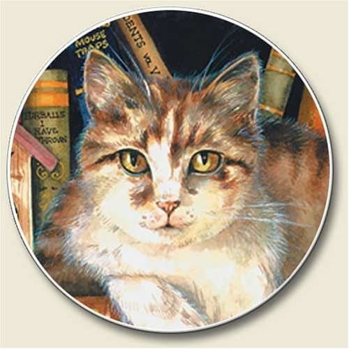 Literary Cat Auto Coaster, Single Coaster for Your Car