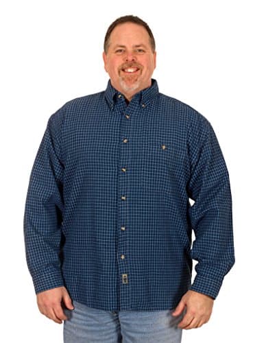 Men's Blue Checked Denim Long Sleeve Button Down Shirt (Large)