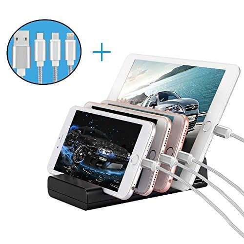 USB Charging Station Dock Fast-TOSCIDO W902 Charging Dock, Multi Desk Charger Stand for iPhone 7/6s/6/5s,iPad,Samsung,Smartphones Including 3-in-1 Quick USB Charging Cable,4 USB Ports 5V 3A-Black