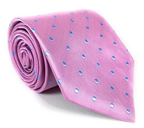 Pink Silk Necktie with Light Blue Polka Dots