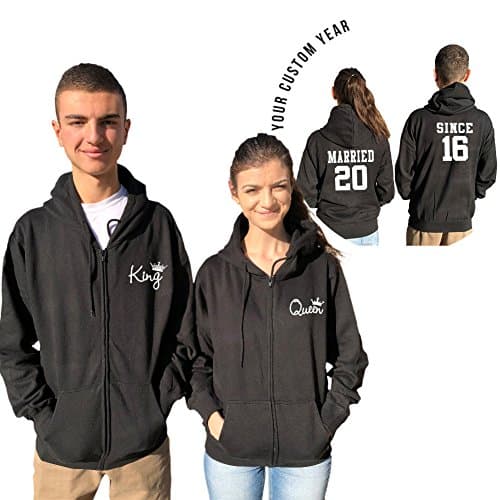 King Queen Couple Zip Hoodies, Personalized Married Since.
