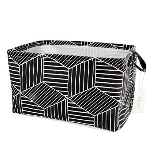 Homiak Geometry Theme Large Canvas Fabric Foldable Organizer Storage Basket with Handle, Collapsible and Convenient for Nursery Babies Room & Shelves & Desks (Black)