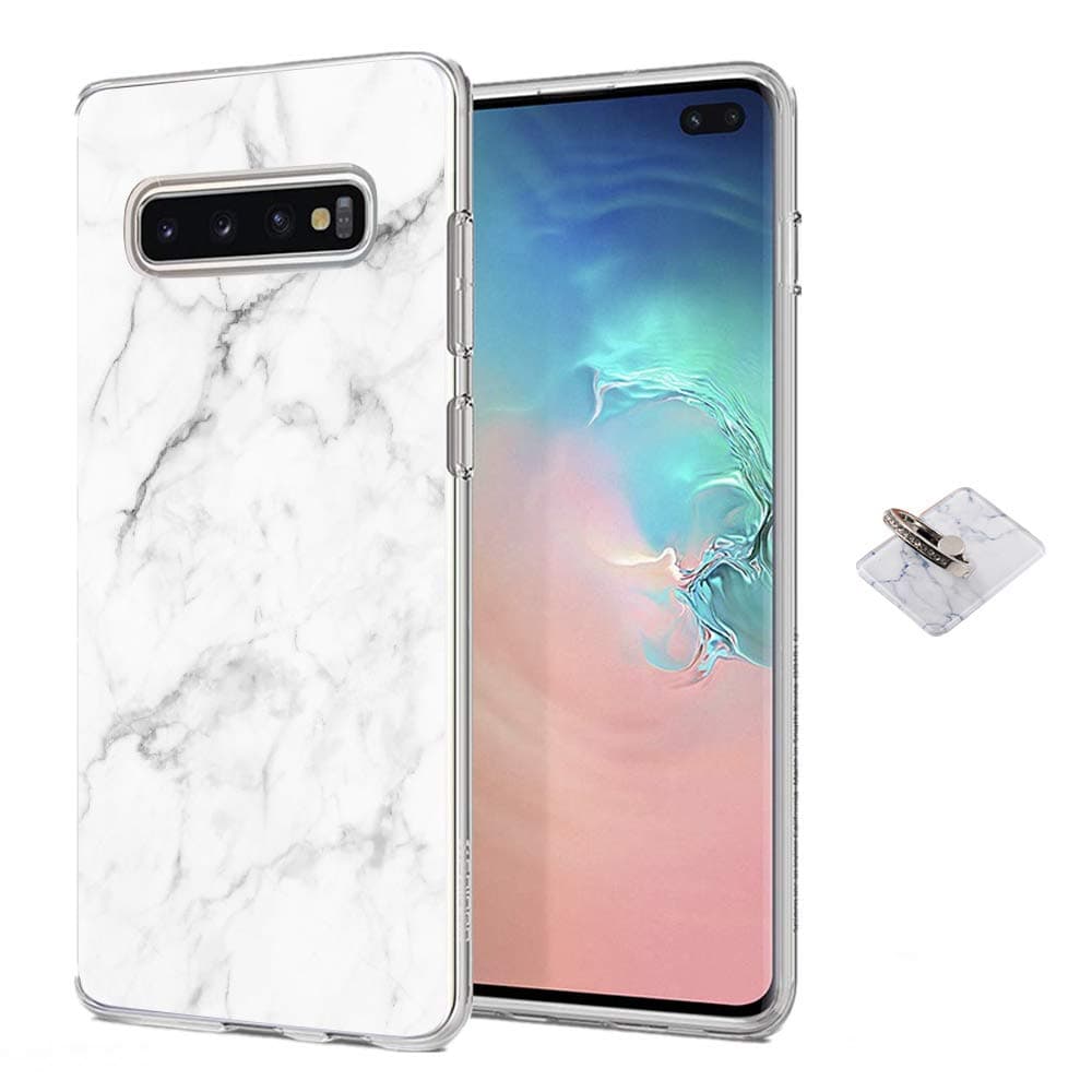 MAYCARI Case Compatible with Galaxy S10 White Marble Case, Clear Case Girls Women Slim Anti-Scratch Shock-Proof Luxury Fashion Soft TPU Protective Case with Kickstand
