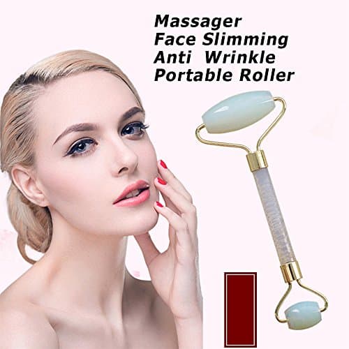 Asingeloo Roller Anti Aging Natural Stone Roller Therapy 100% Natural Stone Facial Roller Double Head Neck Healing Slimming Massager (White Opal, Double Head)