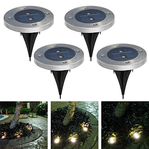 Mingli Tai 2 LEDs Solar Powered Waterproof ground lights set of 4 with 10 Lumen Waterproof Garden Pathway Stairway Driveway patio Decorative Lights (Warm White)