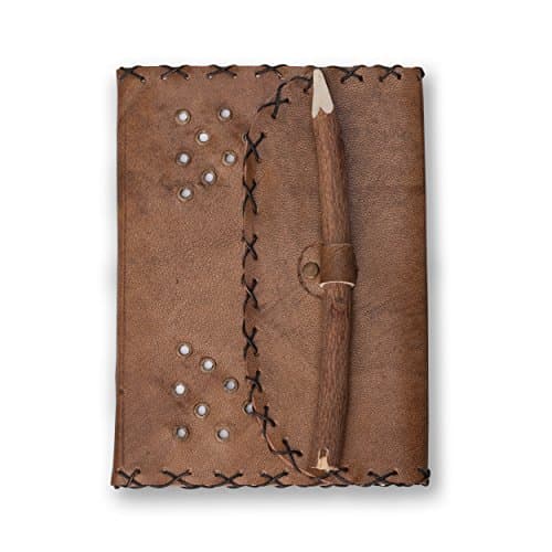 Handmade Leather Journal – 7" x 5" Unlined Diary, Travel Notebook And Sketchbook With 96 Pages Featuring Handcrafted Neem Pencil Closure - By Noteworthy