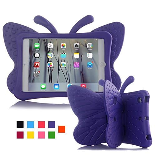 iPad Mini 4 3 2 1 Kids Case Kids Proof Shockproof Protective Case Lightweight Durable EVA Butterfly Cartoon Stand Case for iPad Mini 1/2/3/4 7.9 Inch by RICKI NOT for iPad 2 3 4 or iPad Air (Purple)