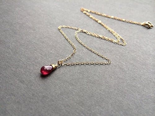 Artisan Genuine Red Ruby Gem Pendant Necklace 14k Gold for July Gift