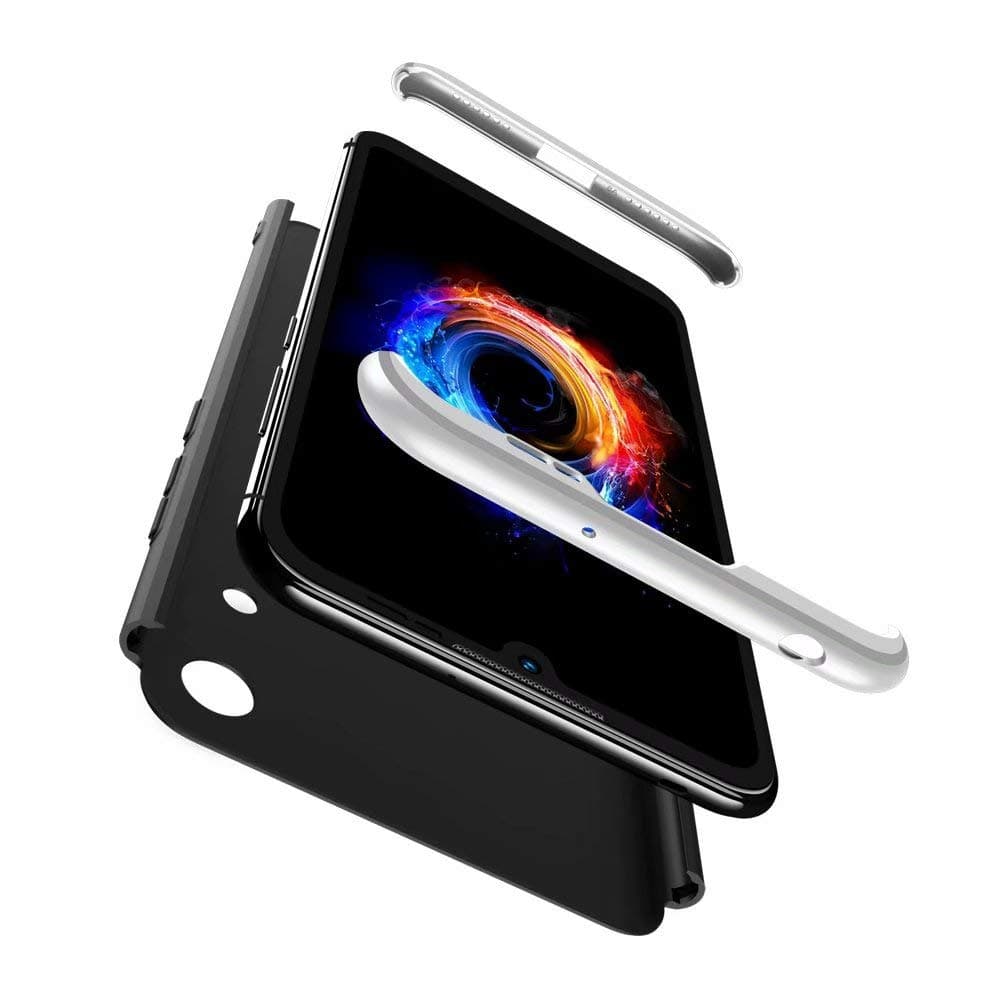 Smfu Case Huawei Honor 8A Pro 360° Full Protection Case with Free Screen Protector Tempered Glass (2-Pack) 3 in 1 Slim Shockproof Hard PC Phone Case Cover for Huawei Honor 8A Pro Black Silver