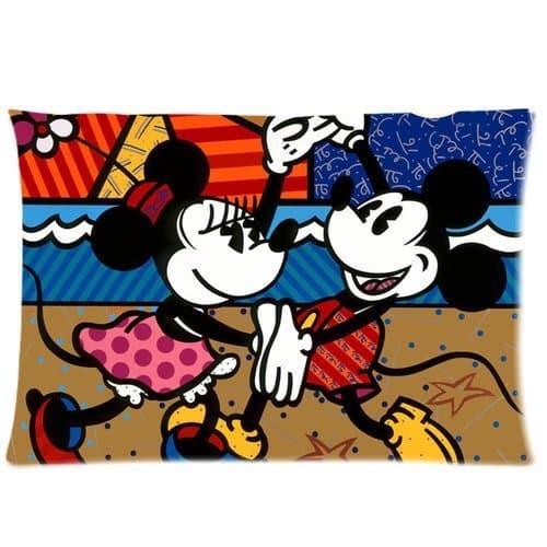 Custom Romero Britto Mickey and Minne Pattern 01 Pillowcase Cushion Cover Design Standard Size 20X30 Two Side