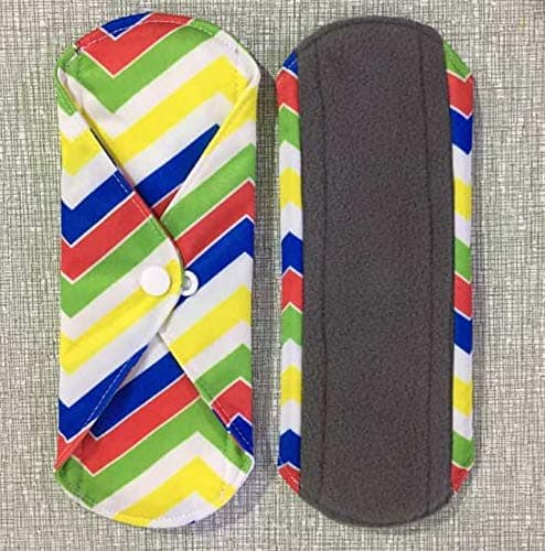 Reusable Bamboo Charcoal Menstrual Pads, 5-Pack Medium Size Wings and SNAP Buttons; Washable; Overnight USE; Absorbent & NEUTRALIZES ODOURS