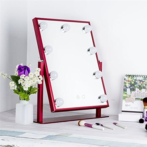 Hollywood Makeup Vanity Mirror with Light ,Tabletops Lighted Mirror with Dimmer Stage Beauty Mirror,360-Degrees Free Rotation, Metal Type with Sensor Touch Control (Red)