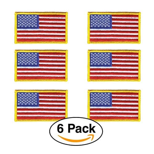 6 Pack - American Flag Embroidered Patch Iron On or Sew On Military / Police flag Patch (red)