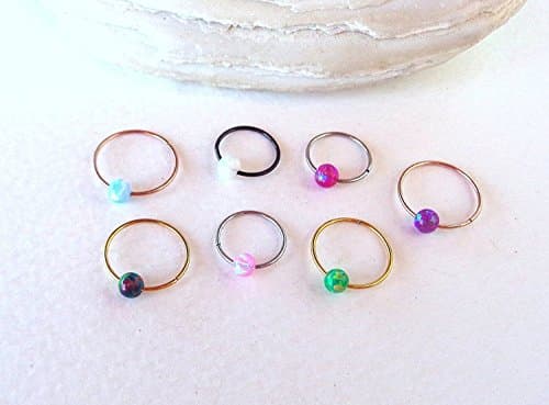 Fire Opal Seamless,Endless Septum Ring,Tragus Piercing Jewelry 22g