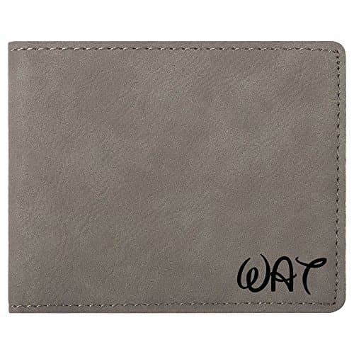 Personalized Grey Synthetic Leather Slim Bifold Wallet Engraved