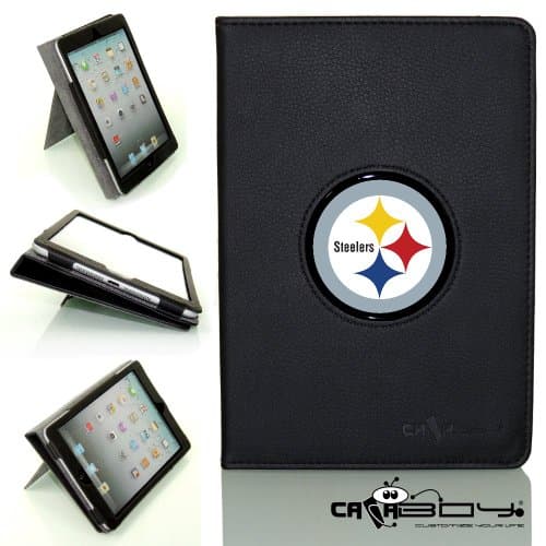 New SMART SLEEP 2014 Apple Mini Ipad 3 black leather Case By Calaboy- Interchangeable Design - Personalized Picture Frame w Steelers Logo (fb31)