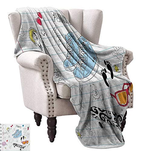 WinfreyDecor Doodle Blanket Sheets Notebook Design with a Variety Drawings Funky Skateboard Shooting Star Cozy for Couch Sofa Bed Beach Travel 36" Wx60 L Black Pale Blue Ginger