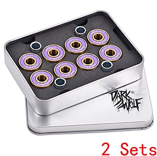 2 Sets Dark Wolf Skateboard Bearings Came with Spacers and Washers (2Sets of Purple Bearings)
