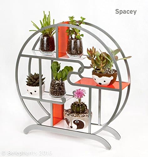 15" Round Curio Display Stand: Spacey (Silver, White & Orange)