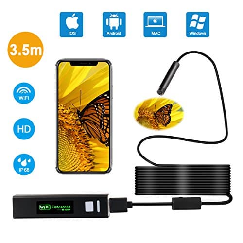 WIFI Android Endoscope,iPhone USB Endoscope Camera 2.0 Megapixels HD with 8 LED Adjustable Lights,Semi-Rigid Flexible Endoscope,IP68 Waterproof Endoscope for Samsung,Iphone,PC,Tablet,Mac,etc
