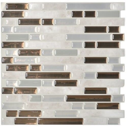 Smart Tile SM1065-6 Mosaik Self Adhesive High-Gloss Mosaic (Bundle of 6), Gray & Brown