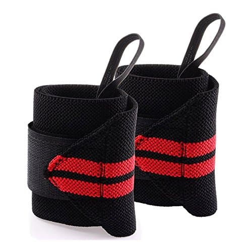 Wrist Wraps with Thumb Loop 18" by YaYi - Heavy Duty Strong Wide Support - Wrist Support Braces for Crossfit Training, Olympic Weightlifing, Powerlifting, Bodybuilding, One Size Fits All Red