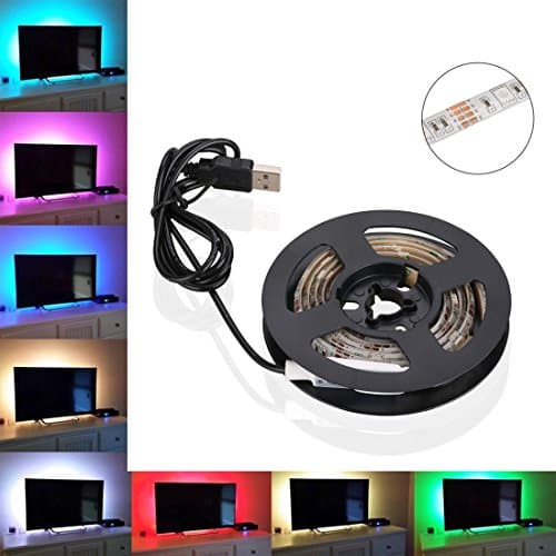 JaymeDirect USB Powered Led Strip Light kits,1m(3.28ft) RGB LED Strip Backlight with Mini-controller in Line, Multi-Color Changing Suitable For Flat Screen TV, Desktop PC, Neon Sign Decoration