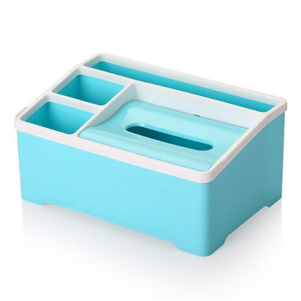 Gycinda Multifunctional Plastic Tissue Box Remote Control Holder, Office Desk Organizer, Home Countertop Sundries Storage Box (Large, Blue)