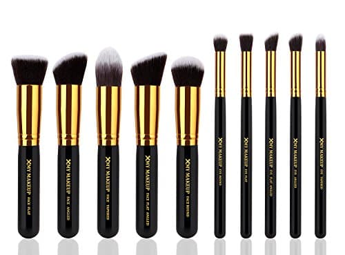 10pcs Professional Make up Brushes Set Foundation Blusher Kabuki Powder Eyeshadow Blending Eyebrow Brushes Black/gold