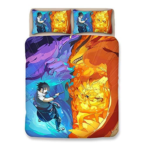 3D Naruto cartoon pattern duvet cover with 2pcs pillowcases, bedding sets for kids and teen. (color 13, Single 3pcs)