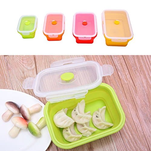 Lunch Bento Boxes Silicone BPA Free Collapsible Container 4 Pack Kids/Adults Food Savers Containers for Sandwich, fruits Meal Prep Leakproof Preservation Box Freezer Microwave Oven