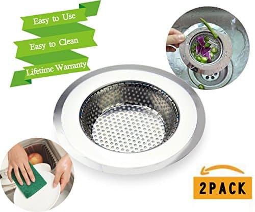 Drain Strainers Kitchen Sink Strainer 2 Stainless Steel Large 4.5 inch Diameter Anti-Clog Fit for Kitchen Sink Bonus 1 Scouring Pad