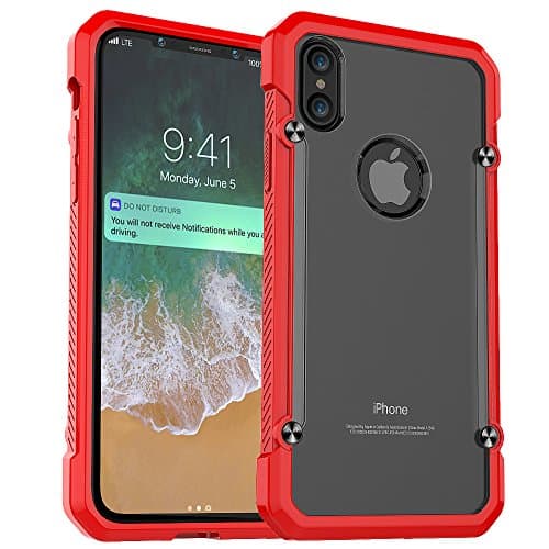 JECCE cell phone case for iPhone X ,iphone10 Shockproof Dual layer Rugged Full-body Anti-Slip Hybrid High Armor Defender Combo Cover, Hard PC Case 5.8 inch 2017 for Women Men Girls Kids Red
