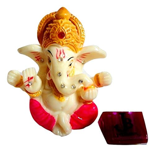 2.5" Mini Lord Ganesh Poly Marble Idol. Hindu God of Success (Pink) - FREE Agarbati (Incense stick) stand