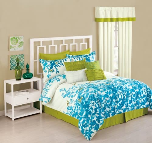 Presidio Square Collection 8-Piece Flourish Comforter Set, Queen, Sky Blue