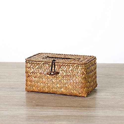 MQHY Box Vintage Tissue Box Handmade Weave Pumping Paper Boxes Grass Weave Square Napkin Box Toilet / Carriage Tissue Box On The Table Incorporated Barrel For Office and Home,Orange,18CM12CM8.5CM