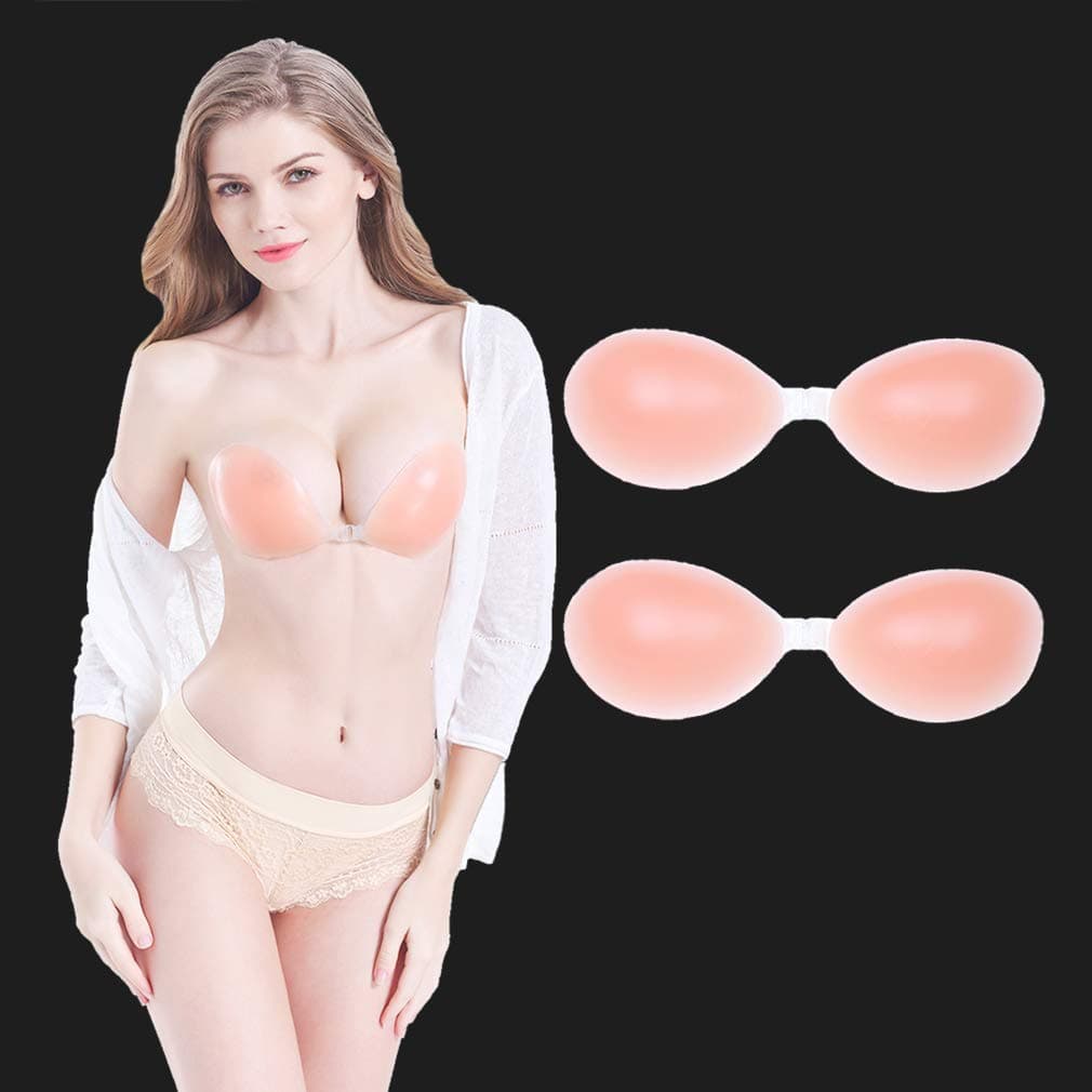 HouNa Silicone Bra, Self Adhesive Strapless Reusable Invisible Sticky Push-up Bra for Backless Dress(2 Pack)