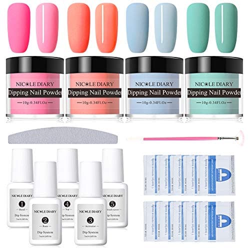 NICOLE DIARY Dipping Nail Powder System Dip Glitter Nail Starter Kit Acrylic Sandy Powder French Tips Nail Decoration Supplies UV/LED Lamp Free Nail Art Essential Kit (Set 3)